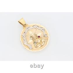10 Karat Gold Diamond Cut Medium Size Santa Barbara Medal with Synthetic ruby