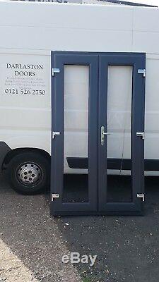 Anthracite Grey On White Upvc French / Patio Door With Glass Free Delivery